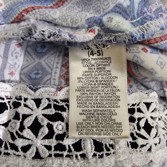 Jordache Kids Girls White Denim White Lace Blue Printed Skirtall Overalls Dress - Picture 8 of 9